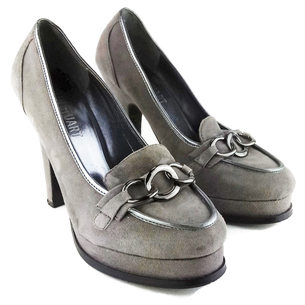 COLIN STUART Grey Suede Platform Heeled Loafer